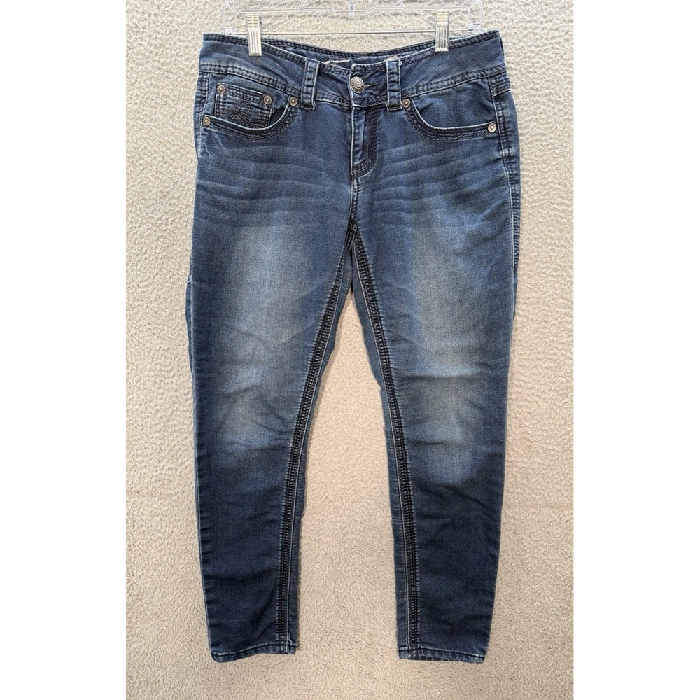 Seven7 Jeans Womens 6 Blue Skinny Stretch Distressed Whiskered Denim Preppy
